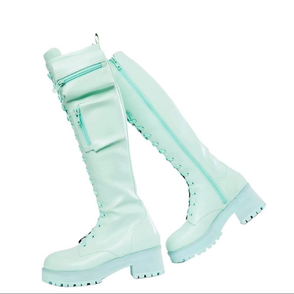 DollsKill-Sugar Thrillz Mint Obsidian COMBAT BOOTS